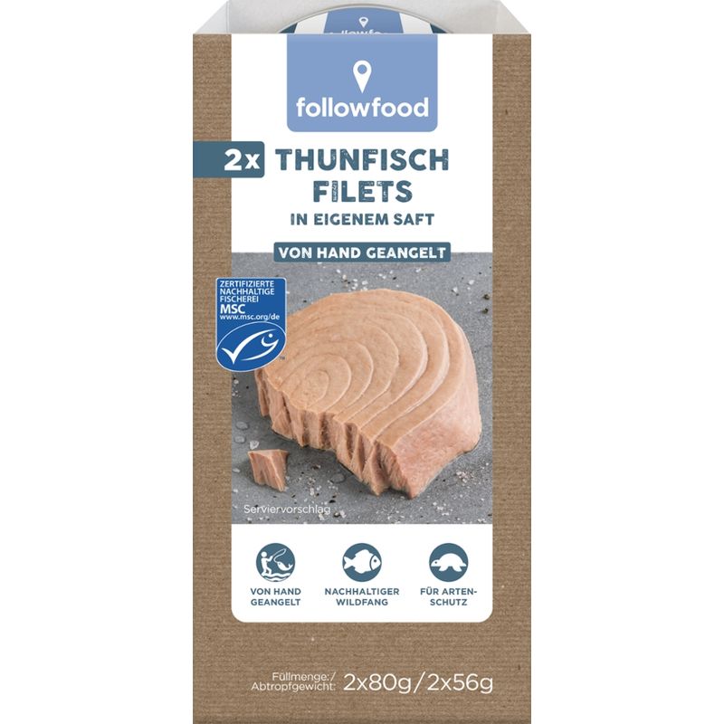 followfood 2 x MSC Thunfisch Filets in eigenem Saft, von Hand geangelt, Doppeldose - Produktbild