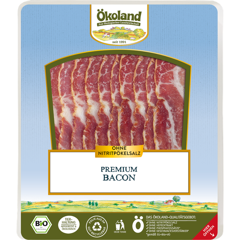 ÖKOLAND Premium Bacon luftgetrocknet & fein geräuchert, über 2 Monate gereift - Produktbild