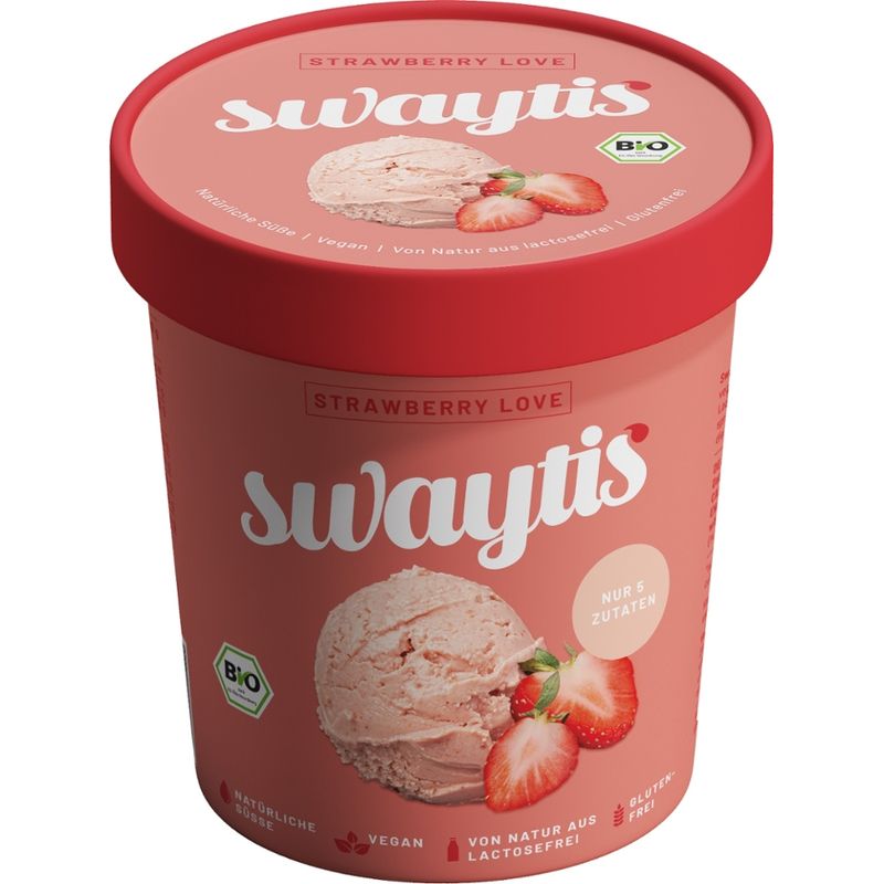 Swaytis GmbH Strawberry Love - Veganes Bio-Erdbeereis ohne raffinierten Zucker oder sonstige Süß- und Zusatzstoffe - Produktbild