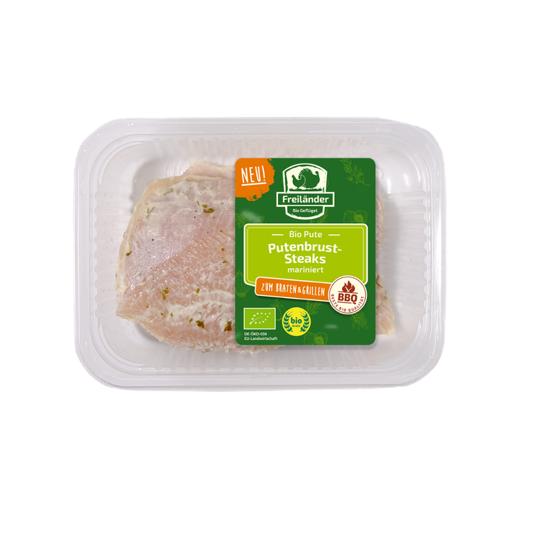 Freiländer Bio Geflügel Putenbruststeak, mariniert Joghurt-Knoblauch, MAP, ca. 350 g, frisch - Produktbild