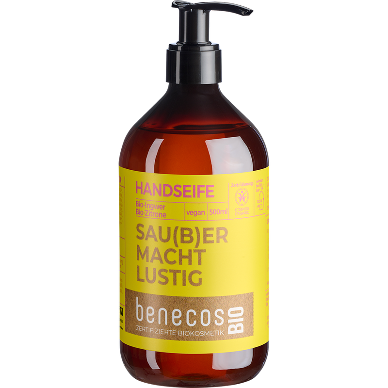 benecos benecosBIO Handseife BIO-Ingwer + BIO-Zitrone - SAU(B)ER MACHT LUSTIG - Produktbild