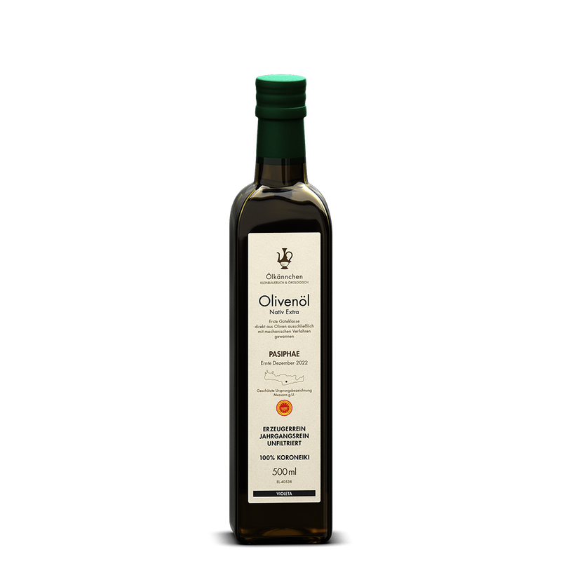 Ölkännchen Ölkännchen Pasiphae Violeta, 100% Koroneiki unfiltriert, g.U. Messara, Kreta GR 500ml – Ernte Dez. 2022 - Produktbild