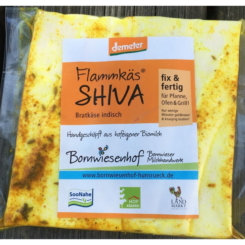 Bornwieser Milchhandwerk Flammkäs Shiva, Bratkäse indisch, fix und fertig für Ofen, Pfanne, Grill, nur wenige Minuten goldbraun und knusprig braten - Produktbild