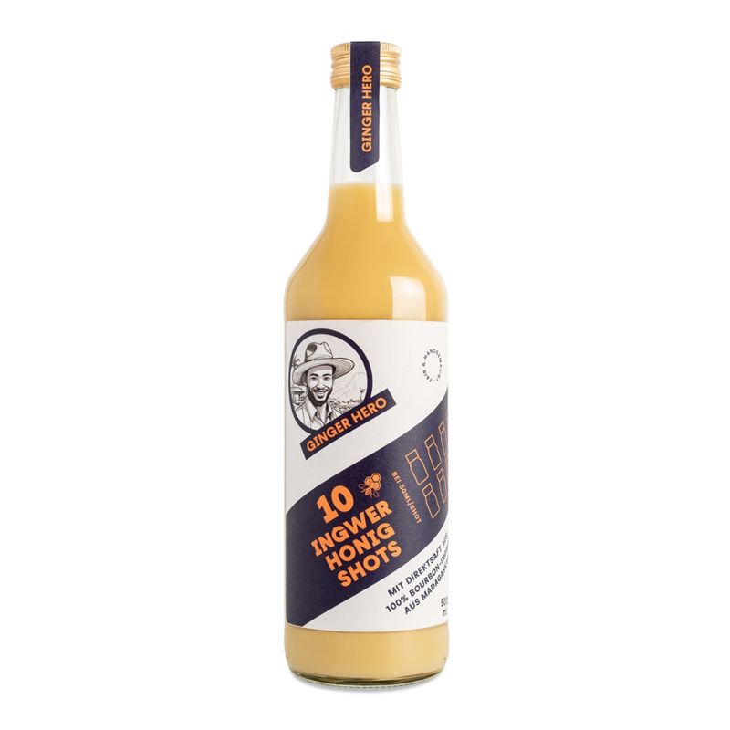 GINGER HERO 10 Bio Ingwer-Shots HONIG 0,5l, MIT SCHWARZWALDHONIG, Bourbon-Ingwer aus Madagaskar - Produktbild