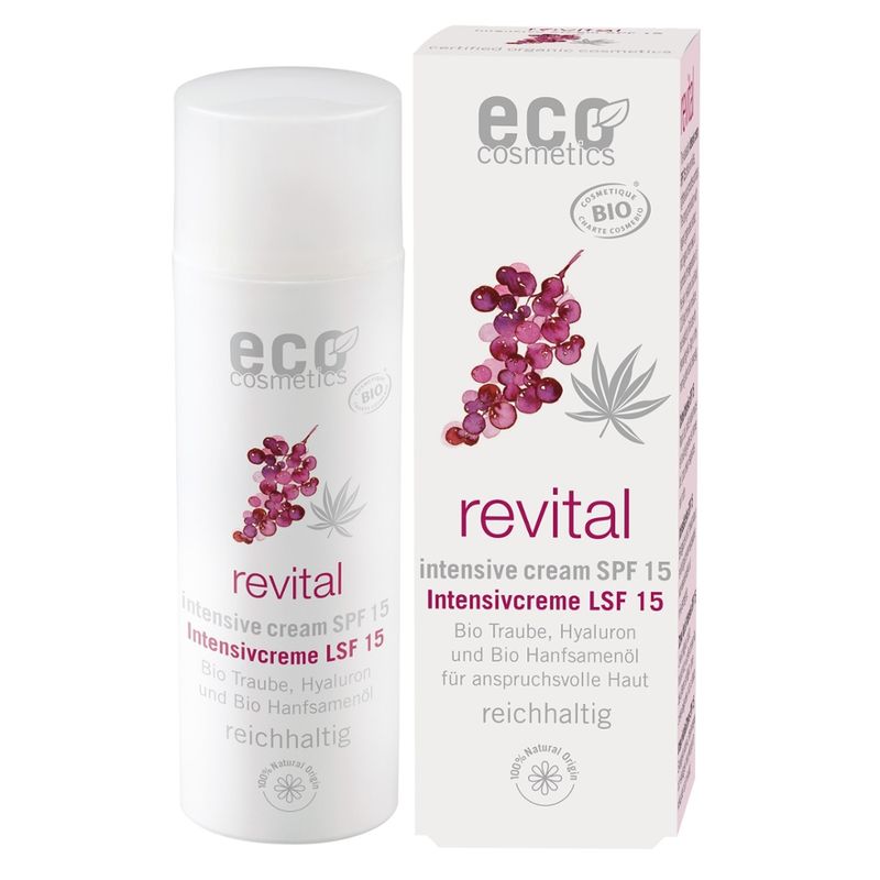 eco cosmetics revital Intensivcreme LSF15 mit Bio Traubenkernextrakt, Hyaluron,Bio Hanfsamenöl - Produktbild