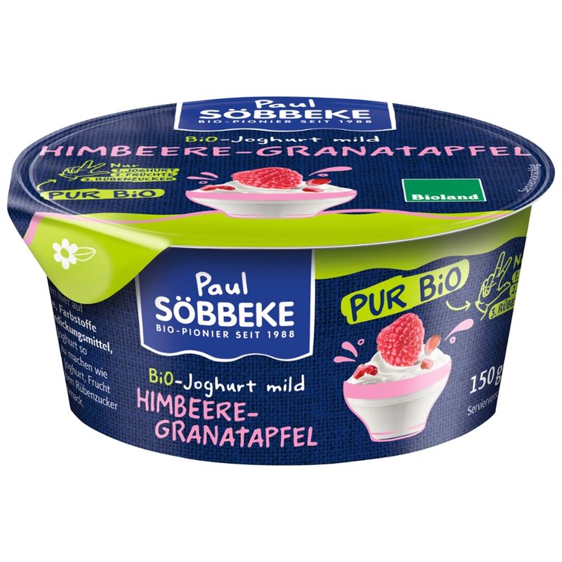 Söbbeke Pur Bio Joghurt Himbeere-Granatapfel 3,8% Fett 150 g - Produktbild