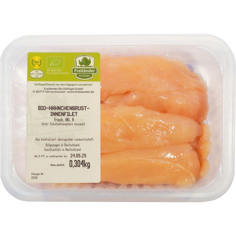 Freiländer Bio Geflügel Bio Hähnchenbrust Innenfilet, frisch, MAP - Produktbild
