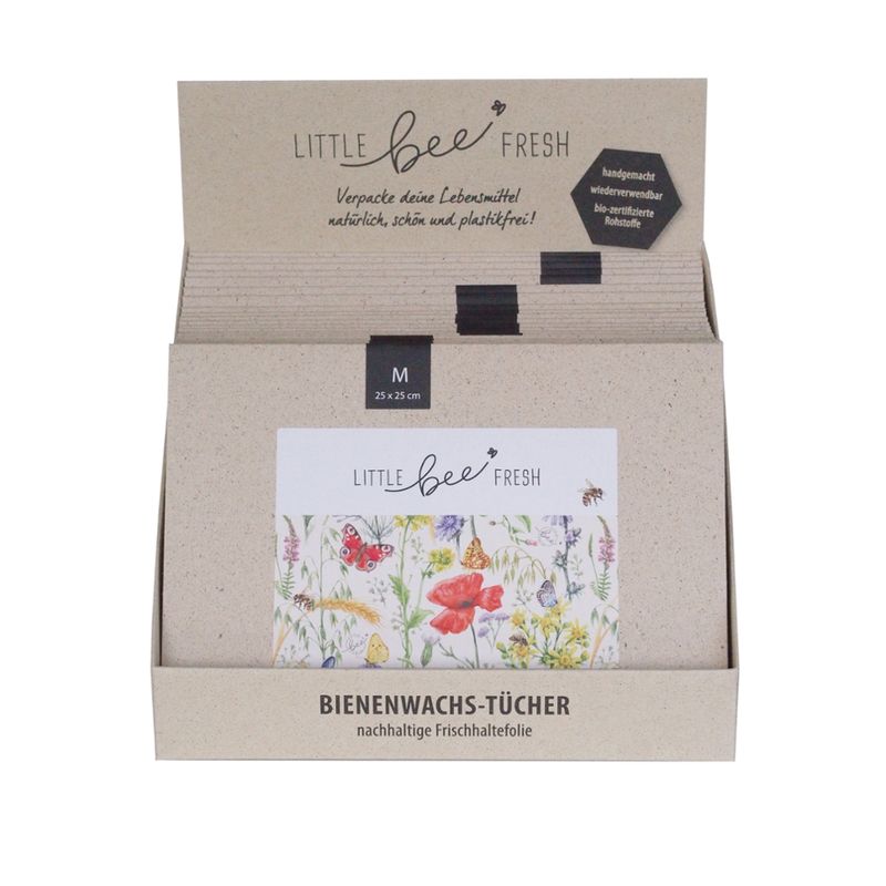 little bee fresh Bio-Bienenwachstuch "Display" - bestehend aus 5 Starter-Sets, 10 Tücher Größe M, 10 Tücher Größe L - Produktbild