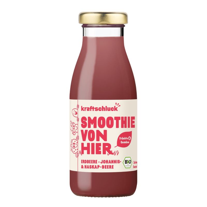 kraftschluck kraftschluck roter Smoothie, ERDBEERE, JOHANNIS- & HASKAPBEERE, bio, 0,25L Fl - Produktbild