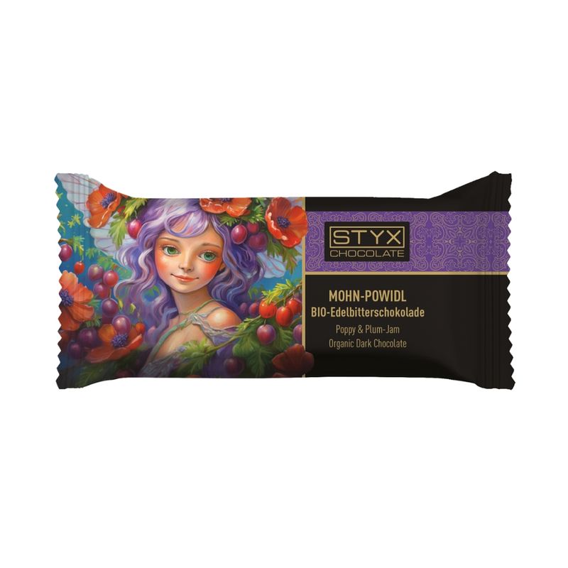 Styx Naturcosmetic BIO-Edelbitterschokolade gefüllt mit 70% Mohn-Powidl-Ganache, alkoholhältig 70g - Produktbild