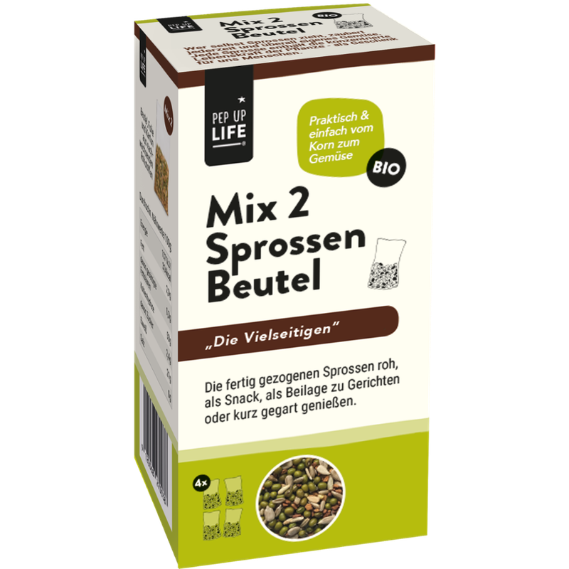 PepUpLife Sprossenbeutel Bio MIX2 - Die Harmonischen, zum selber ziehen ohne Geräte, 4x20g - Produktbild