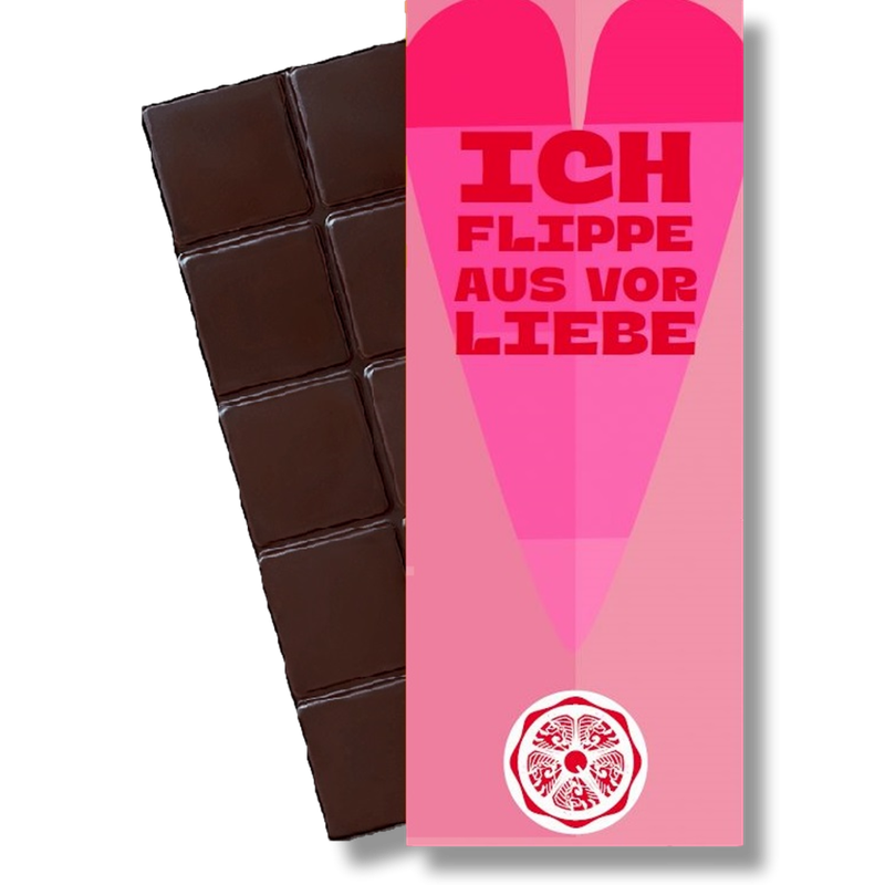 ChocQlate SweetGreets Schokolade "Ich flippe aus vor Liebe", 50% Kakao, 70g - Produktbild