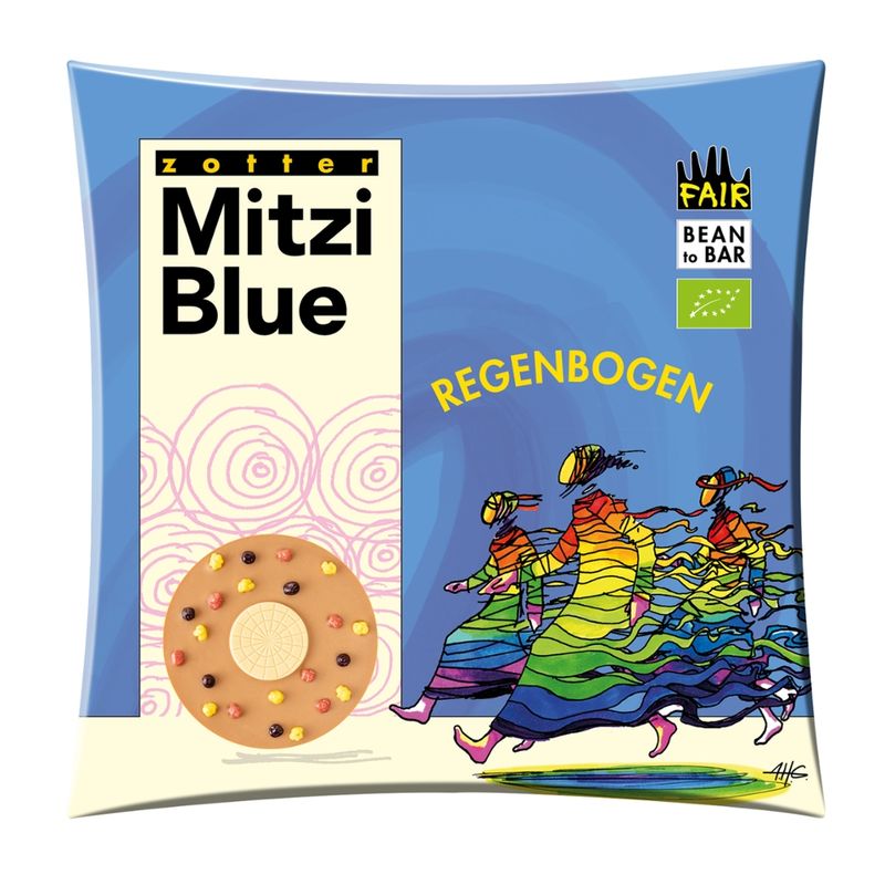 Zotter Schokolade "Regenbogen • Milchschokolade + weiße Schokolade + Knusperfrüchte" - Produktbild