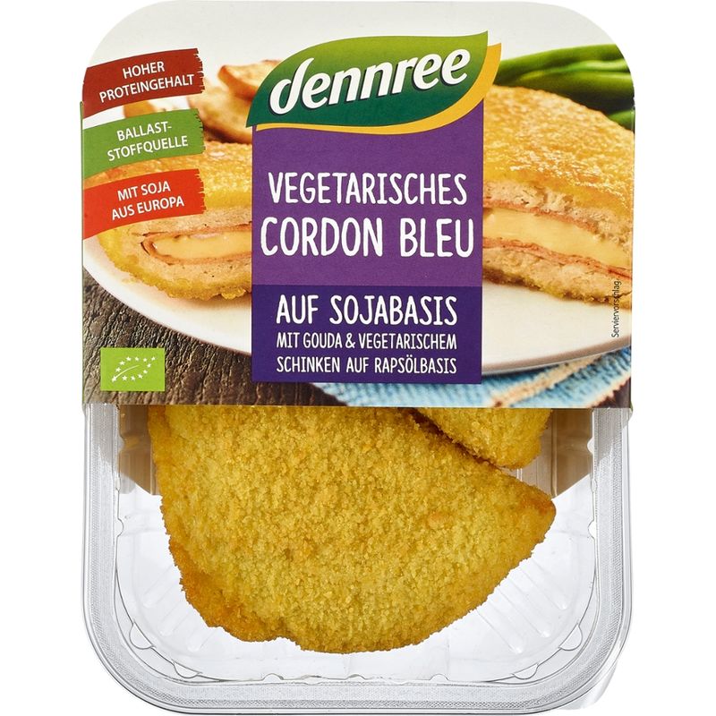 dennree Vegetarisches Cordon bleu auf Sojabasis mit Gouda und vegetarischem Schinken auf Rapsölbasis - Produktbild