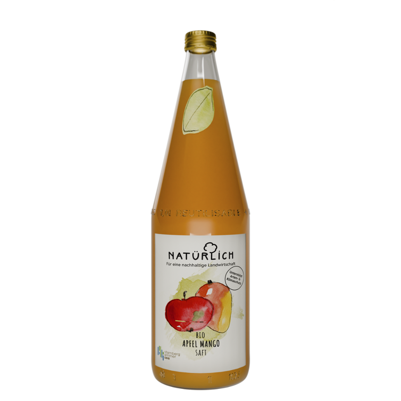 Natürlich Apfel Mango Saft - Direktsaft aus Äpfel aus eigenem Anbau am Ammersee mit Mangopüree aus Indien verfeinert - Produktbild
