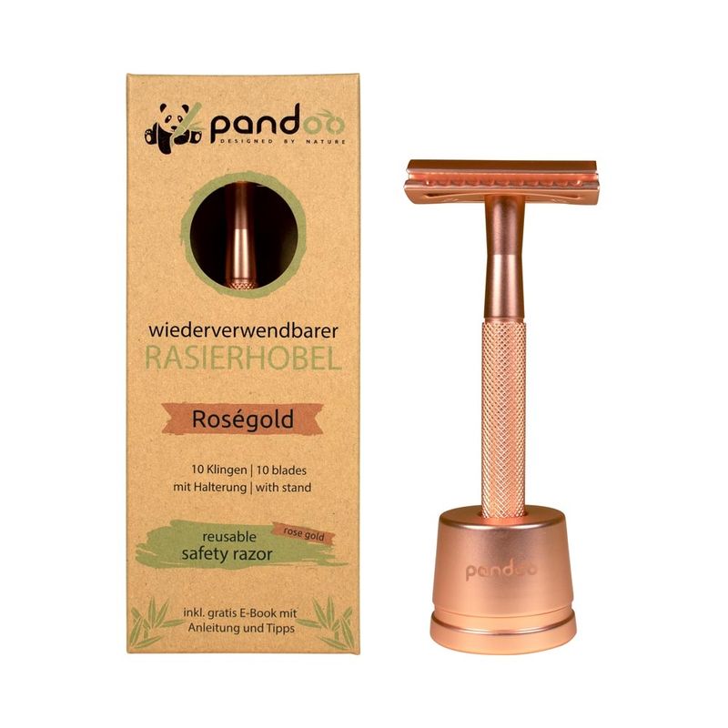 pandoo pandoo Metall Rasierhobel, Rosé Gold - der plastikfreie Rasierhobel von pandoo ermöglicht eine erstklassige und hautfreundliche Rasur, sowohl für Frauen als auch für Männer - Produktbild