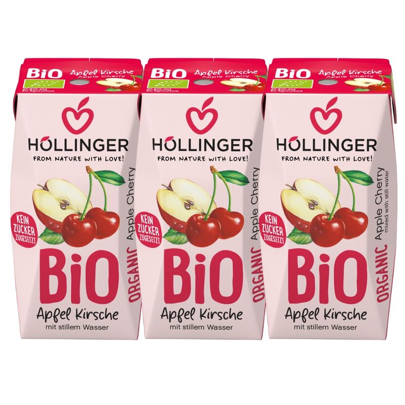 IMS Höllinger Bio Apfel-Kirsch-Direktsaft 3*200ml naturtrüb mit stillem Wasser. Fruchtgehalt min. 60% - Produktbild
