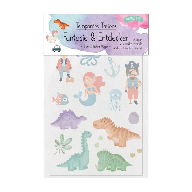 Malmichbunt Nachhaltige Kindertattoos - plastikfrei verpackt Fantasie & Entdecker - Produktbild