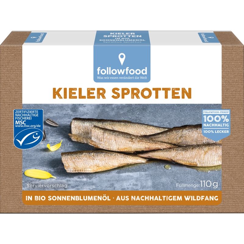 followfood Kieler Sprotten in Bio-Sonnenblumenöl, heiß geräuchert - aus nachhaltigem Wildfang - Produktbild