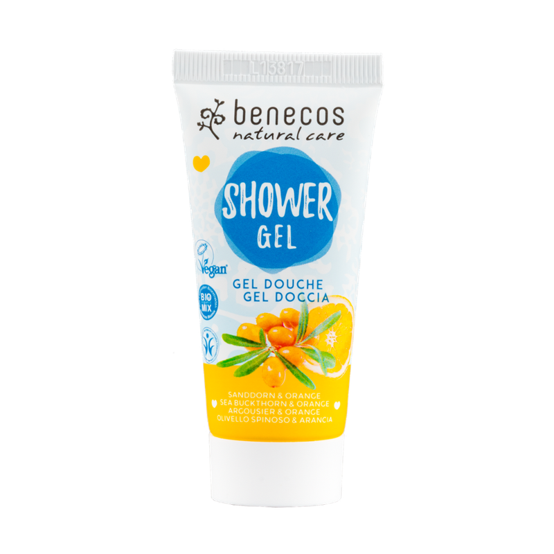 benecos benecos Natural Shower Gel MINI Sanddorn & Orange, 30 ml - Produktbild