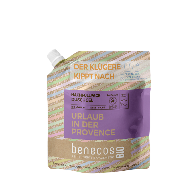 benecos benecosBIO Nachfüllbeutel 500ml Duschgel BIO-Lavendel - URLAUB IN DER PROVENCE - Produktbild