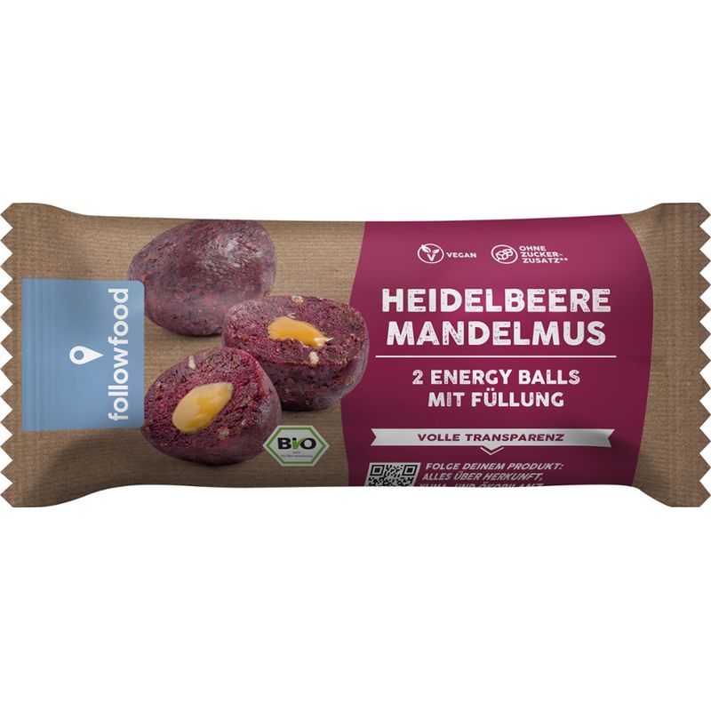 followfood 2 Energy Balls mit Füllung: Heidelbeere, Mandelmus - Produktbild