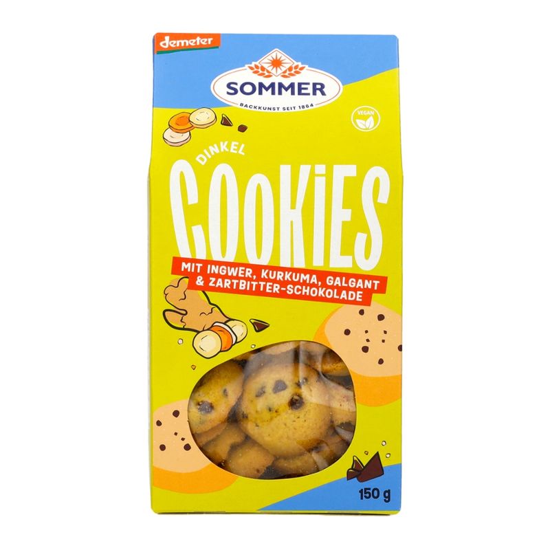 Sommer Demeter Dinkel Cookies mit Ingwer, Kurkuma, Galgant & Zartbitter-Schokolade - Produktbild