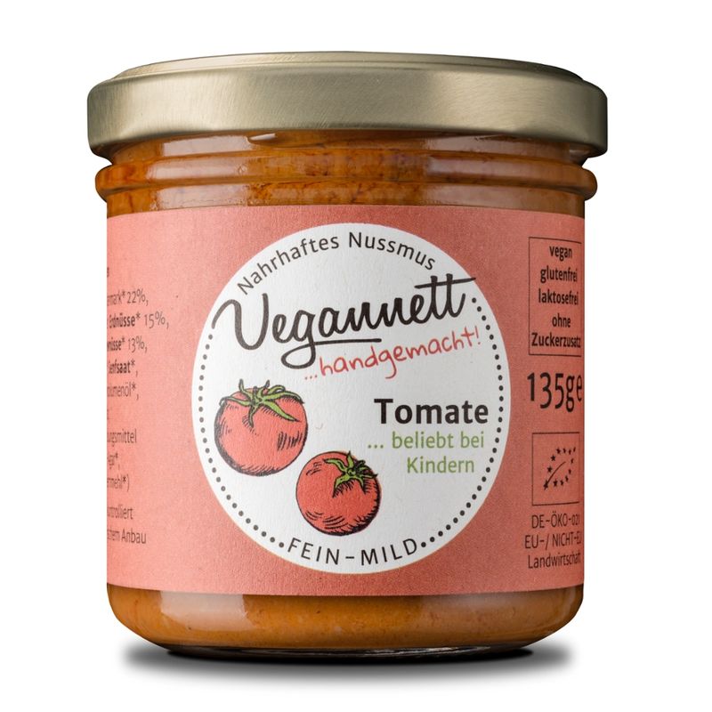 Vegannett Tomate Bioaufstrich mit 28% Cashew- und Erdnussmus 135g - Produktbild