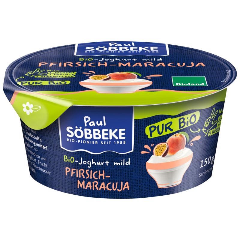 Söbbeke Pur Bio Joghurt Pfirsich-Maracuja 3,8% Fett 150 g - Produktbild