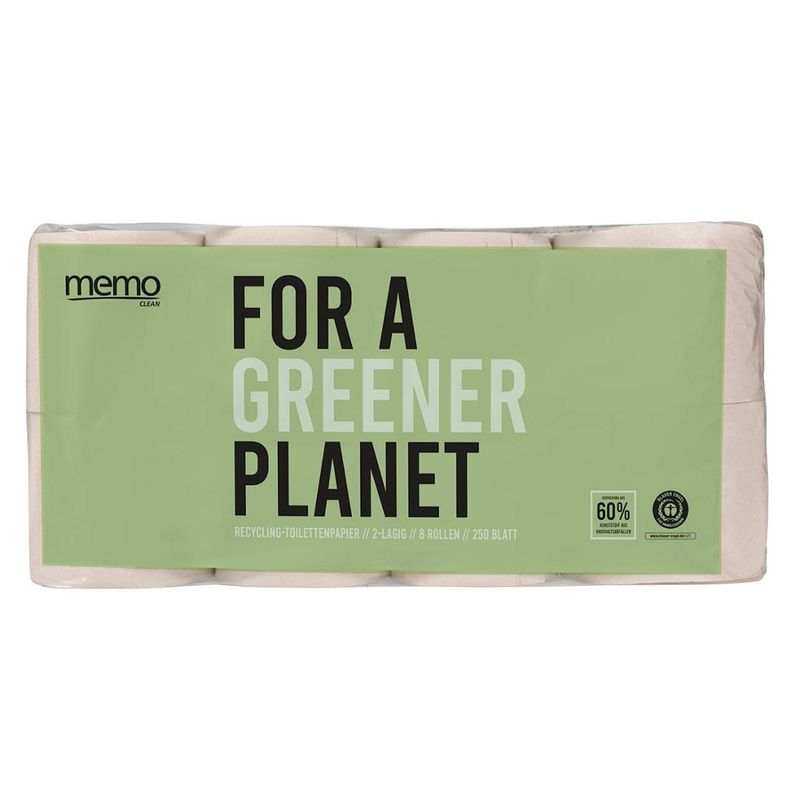 memo memo Toilettenpapier 2-lagig, 8 x 8 Rollen 9,5 x 12 cm - Produktbild