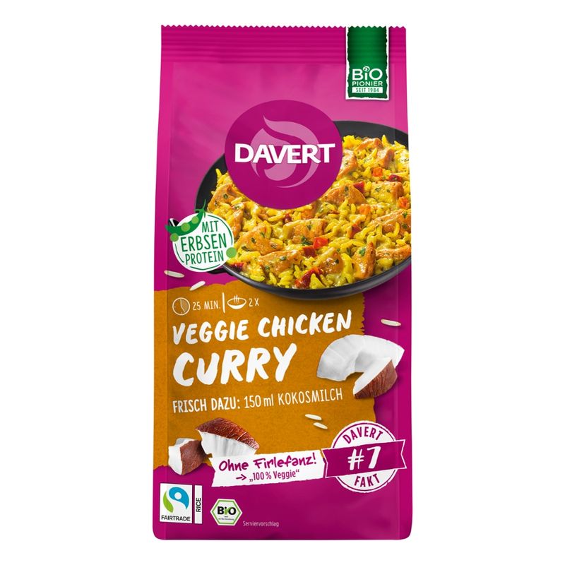 Davert Veggie Chicken Curry mit Fairtrade Reis 120g - Produktbild