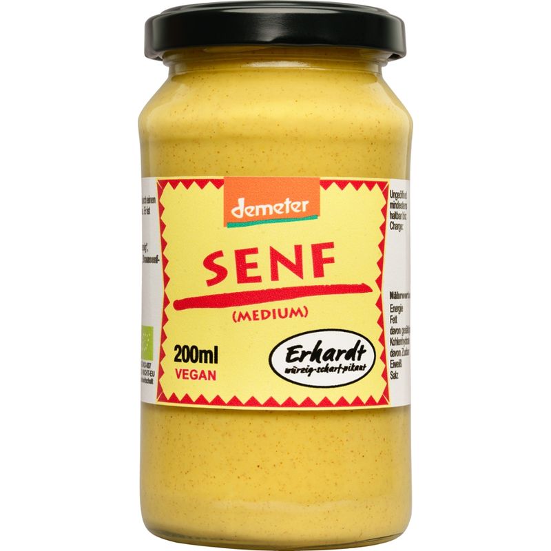Erhardt würzig • scharf • pikant Demeter Senf (medium) 200ml Glas - Produktbild