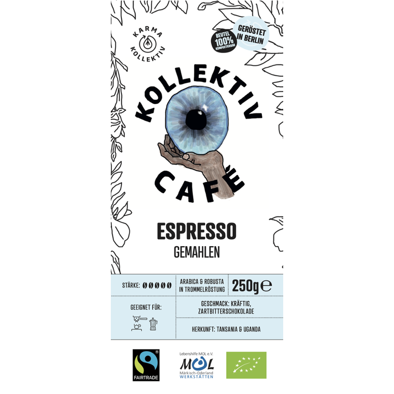 KollektivCafé KollektivCafé Espresso gemahlen 250g, Bio Röstkaffee Fairtrade - Produktbild