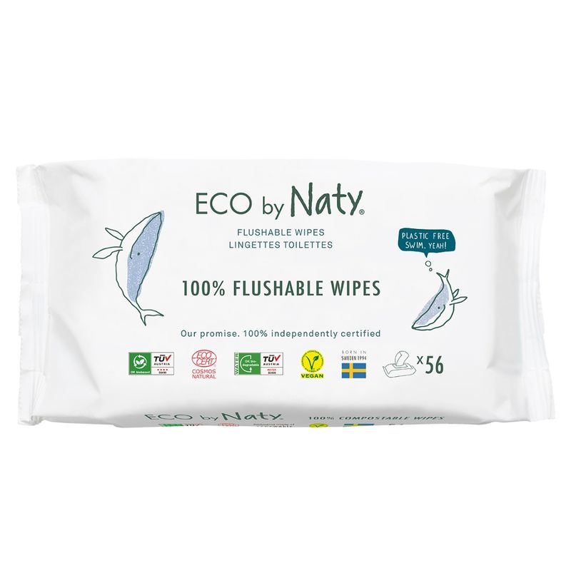 Eco by Naty Eco by Naty Feuchttücher. Flushable 56 56 Stück, Wasserkompostierbar. Vegan. Für empfindlichen Babyhaut geeignet. Zertifiziert. Eco Cert. TÜV - Produktbild