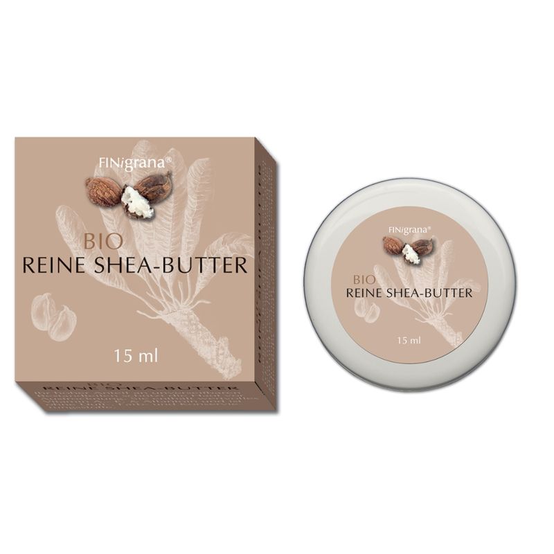 FINigrana® Naturkosmetik FINigrana® 100% Reine Bio Shea-Butter (Körper Butter / Body Butter / Beurre Corporel)) im PE-Tiegel, 15ml mit Umkarton - Produktbild