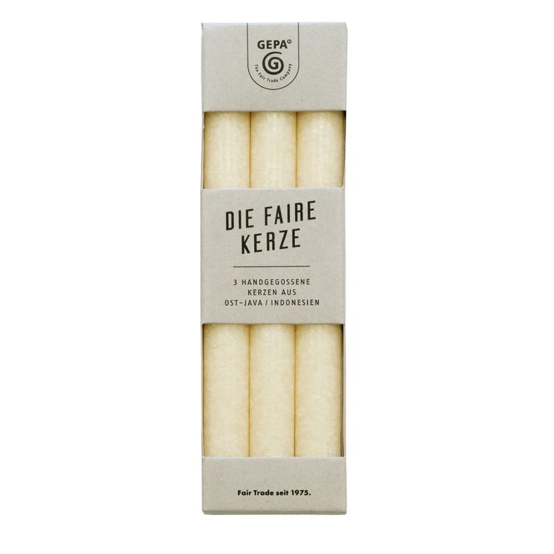 GEPA - The Fair Trade Company Tafelkerzen S/3 creme ; 22,5 x 2,3 cm ; marmoriert; durchgefärbt - Produktbild