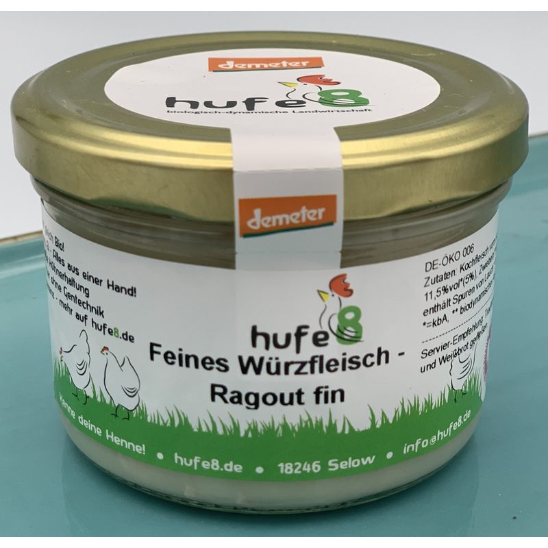 hufe8 Bio Demeter Würzfleisch / Ragout Fin, Glas, 200 ml - Produktbild