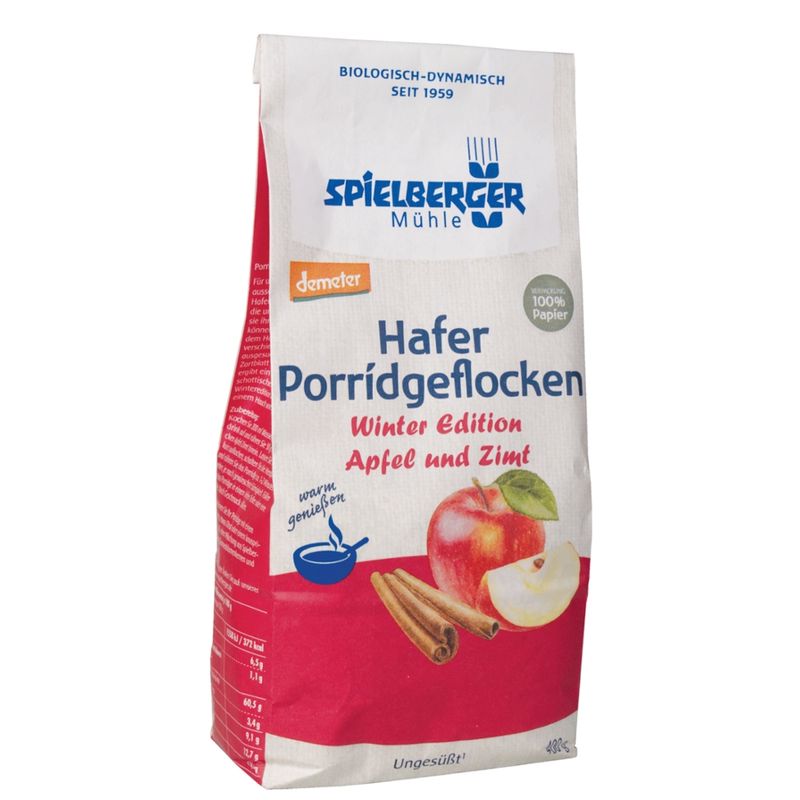 Spielberger Mühle Hafer Porridgeflocken Winter Edition Apfel und Zimt, demeter - Produktbild