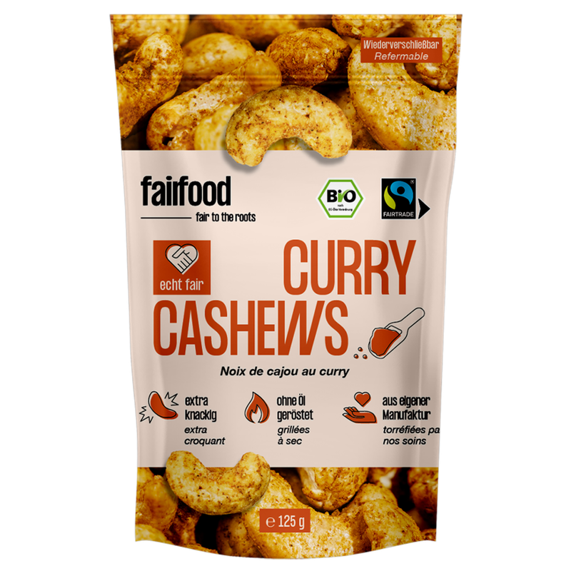 fairfood Freiburg Faire Cashews mit Curry geröstet (125g Doypack) - Produktbild