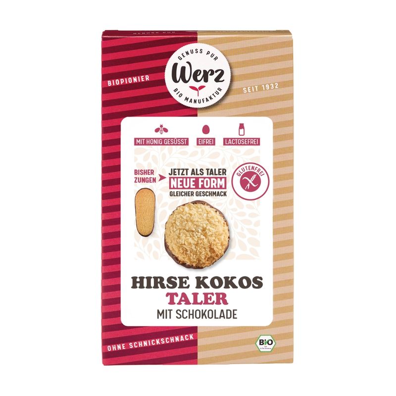 Naturkornmühle Werz Hirse Kokos Taler mit Schokolade, Vollkornkekse,  glutenfrei - Produktbild