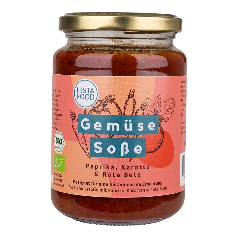 HistaFood Bio GemüseSoße mit Paprika, Karotte und Rote Bete, geeignet für eine histaminarme Ernährung - Produktbild