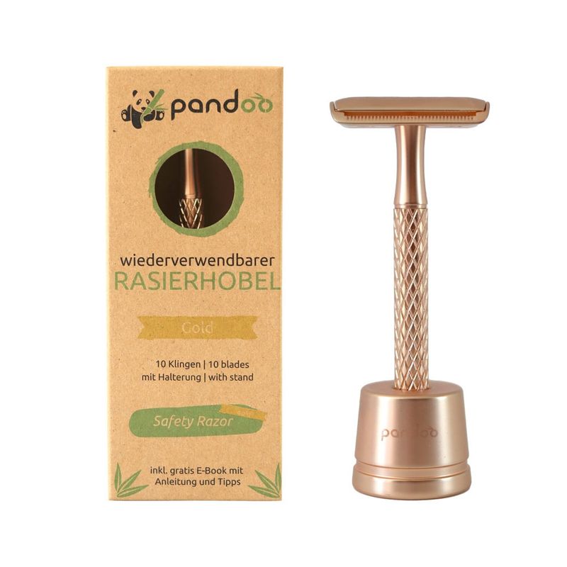 pandoo pandoo Metall Rasierhobel, Gold - der plastikfreie Rasierhobel von pandoo ermöglicht eine erstklassige und hautfreundliche Rasur, sowohl für Frauen als auch für Männer - Produktbild