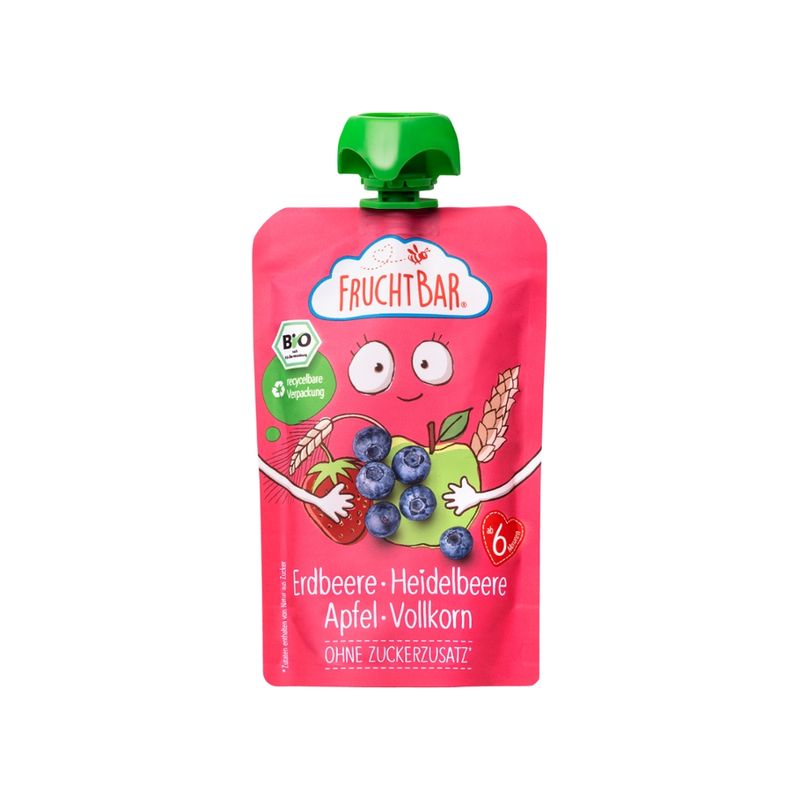 FruchtBar  FruchtBar - Bio-Fruchtpüree Erdbeere, Heidelbeere, Apfel, Vollkorn - Produktbild
