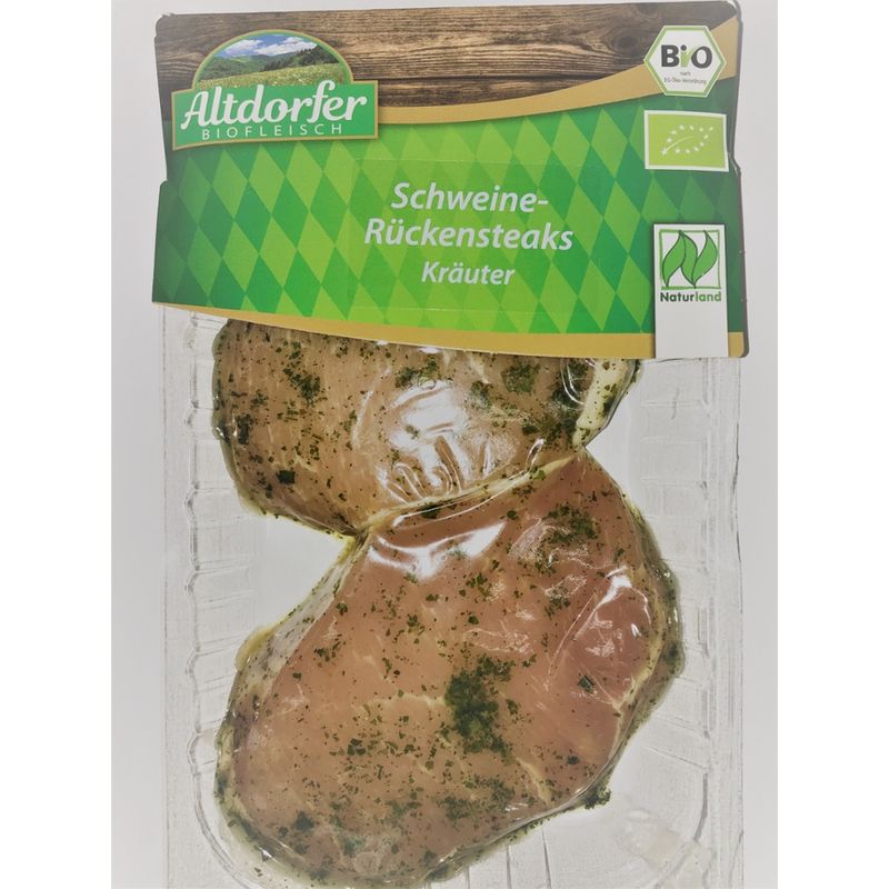 Altdorfer Biofleisch Bio Schweinerückensteak mariniert Kräuter SKIN - Produktbild