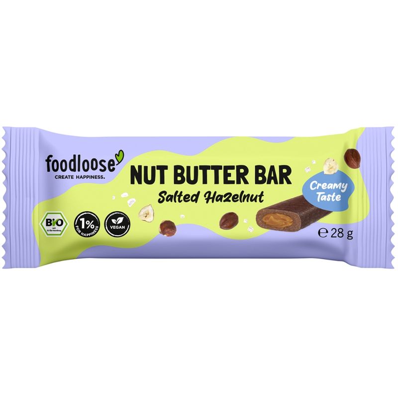 foodloose Bio-Nut Butter Bar Salted Hazelnut von foodloose, vegan, glutenfrei, laktosefrei - Produktbild