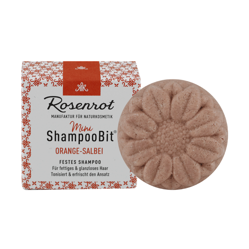 Rosenrot Naturkosmetik festes Mini ShampooBit® Orangen-Salbei - 30g - in Schachtel - Dieses fein duftende Bio Shampoo gleicht den Fetthaushalt auf der Kopfhaut aus, tonisiert und wirkt beruhigend. - Produktbild