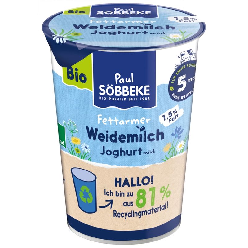 Söbbeke Bio Weidemilch Naturjoghurt mild 1,5 % - Produktbild