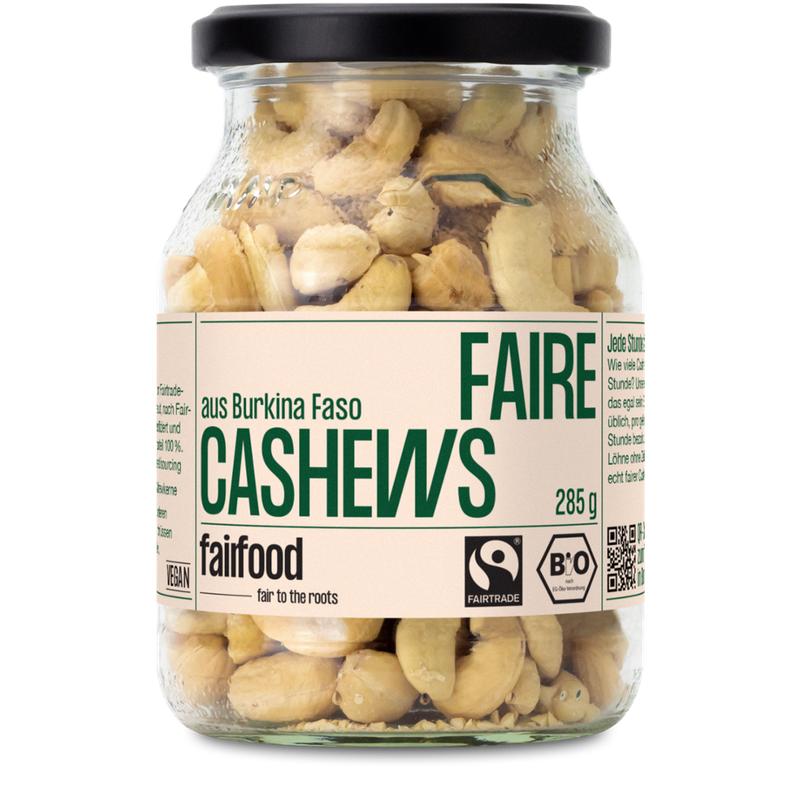fairfood Freiburg Faire Cashews Natur  (285g, Pfandglas groß, Bio & Fairtrade) - Produktbild