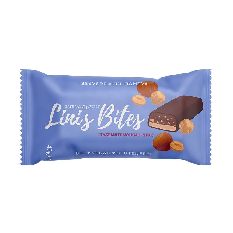 Lini's Bites Hazelnut Nougat Choc Bio-Riegel Glutenfrei - Produktbild