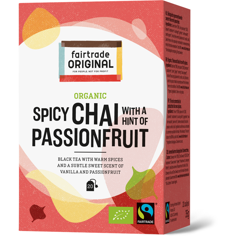 Fairtrade Original Biologischer Spicy Chai with a Hint of Passionfruit Tea. Fairtrade. 20 Teebeutel. - Produktbild